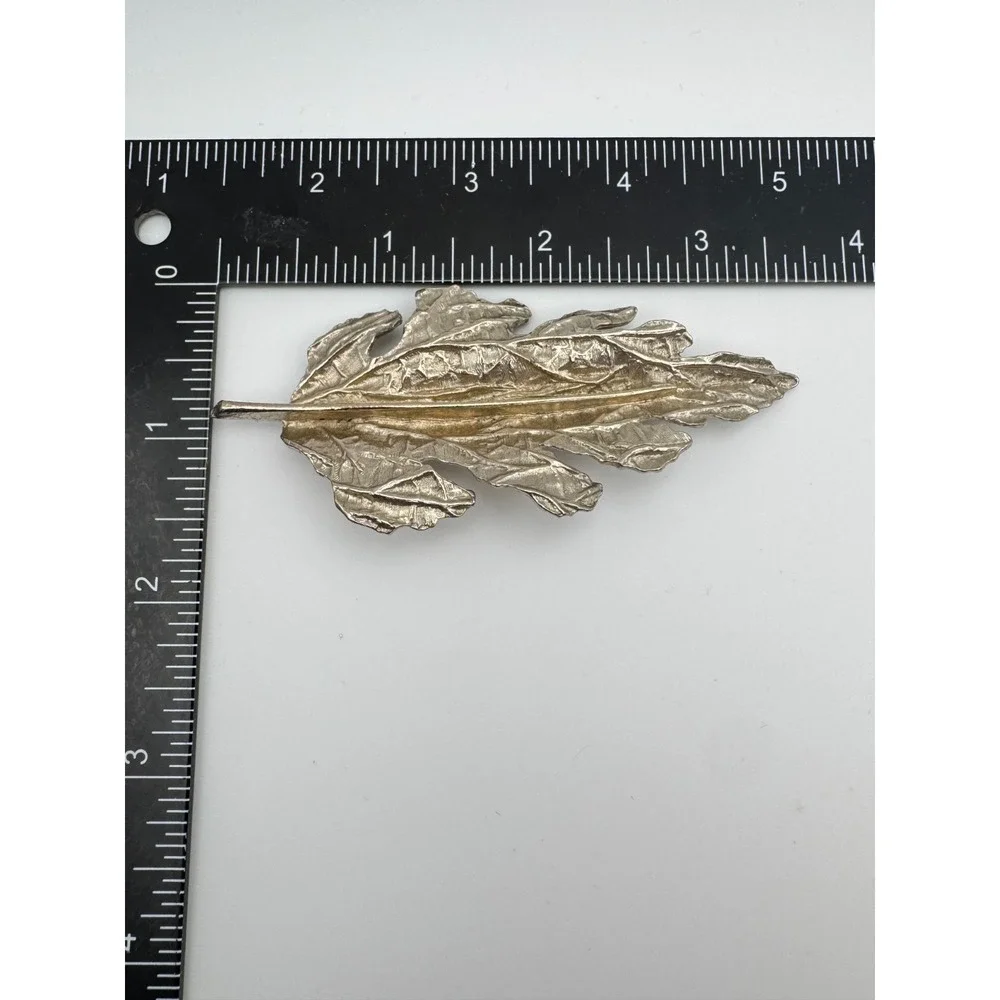 Vintage Arthur Pepper Brooch ART Silver Tone Textured Leaf Large Botanical‎ Pin